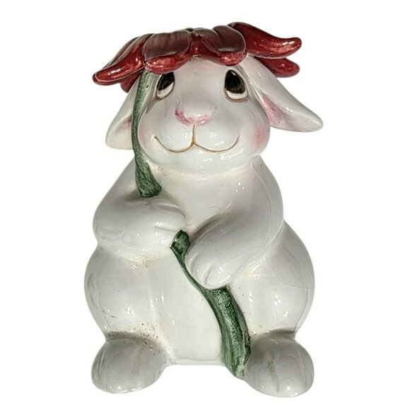 VTG Fitz & Floyd Bunny Blooms Salt Pepper Shakers Ceramic Rabbit Sunflower 4.25" - Picture 4 of 15